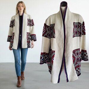 Southwestern Style Blanket Open Cardigan Cotton Bland Size M